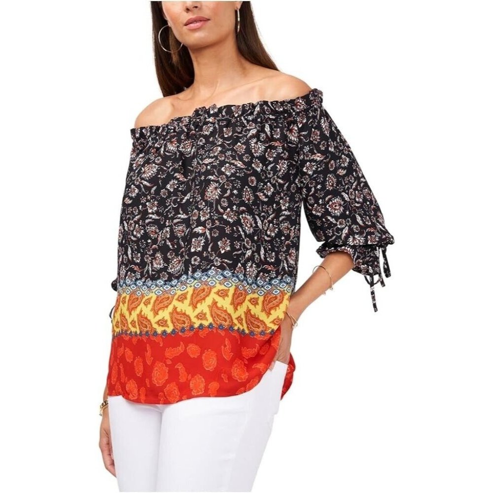 Vince Camuto Womens Size Small Printed Off The Shoulder Shirt Top Blouse